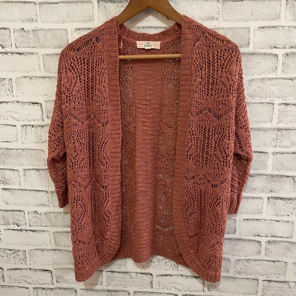 Women’s Pink Republic pinkish orange open front/knit half sleeve cardigan Small